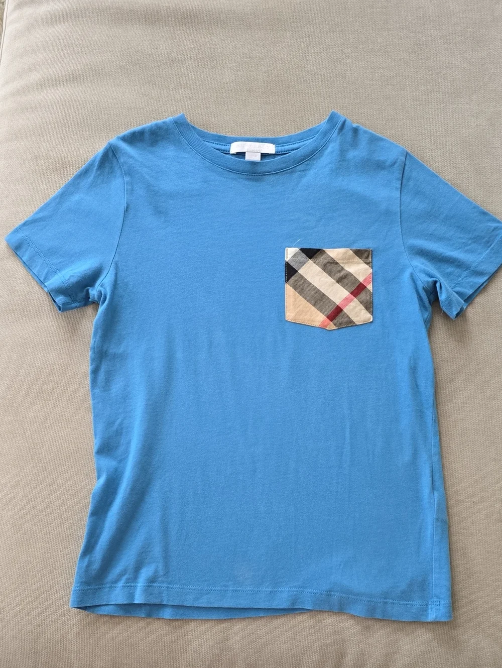 Burberry Boys Blue Tee with Signature Plaid Pocket